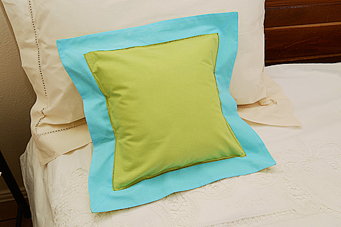 Hemstitch Multicolor Baby Pillow 12x12". Macaw Green & Aqua